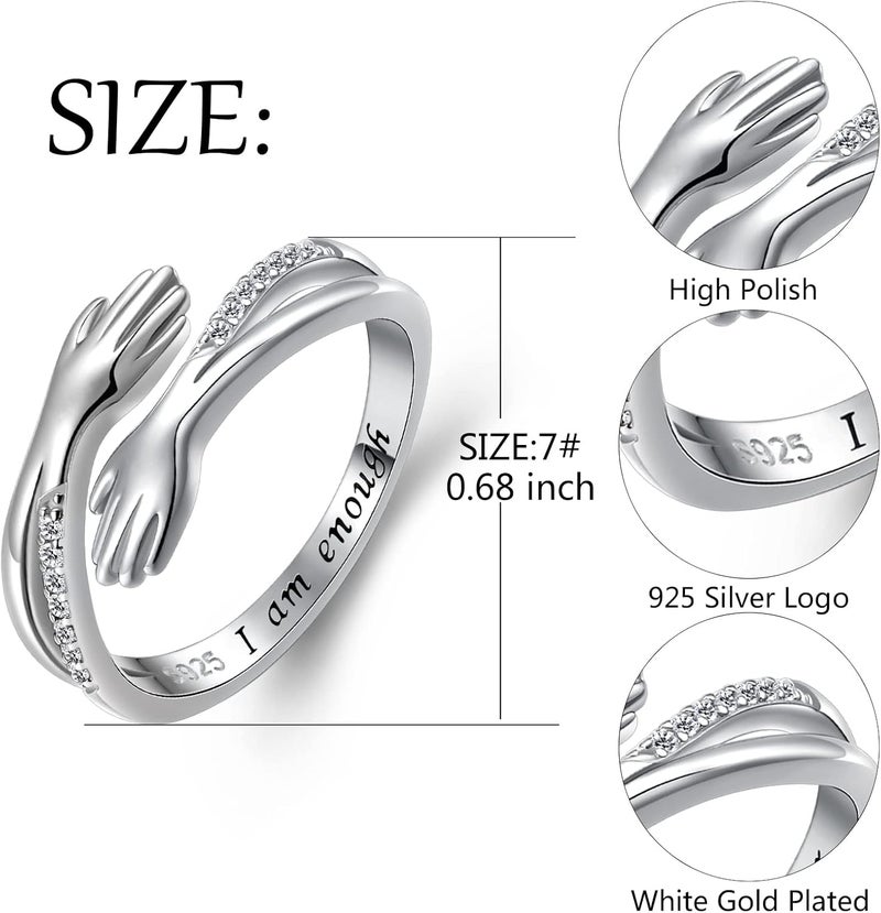 Yearace Hug Ring, S925 Sterling Silver Hug Rings for Women Girl, Hugging Hand Open Promise Ring, Mothers Day Valentine's Day Birthday Gifts - Image 5